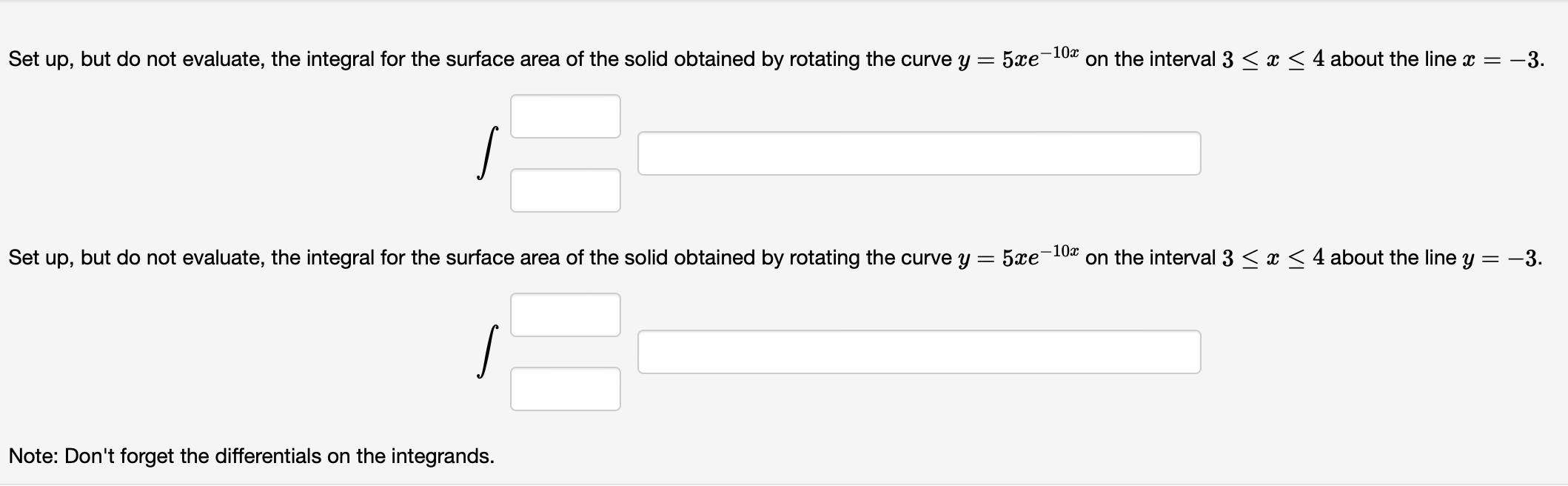  Set up, but do not evaluate, the integral for the surface