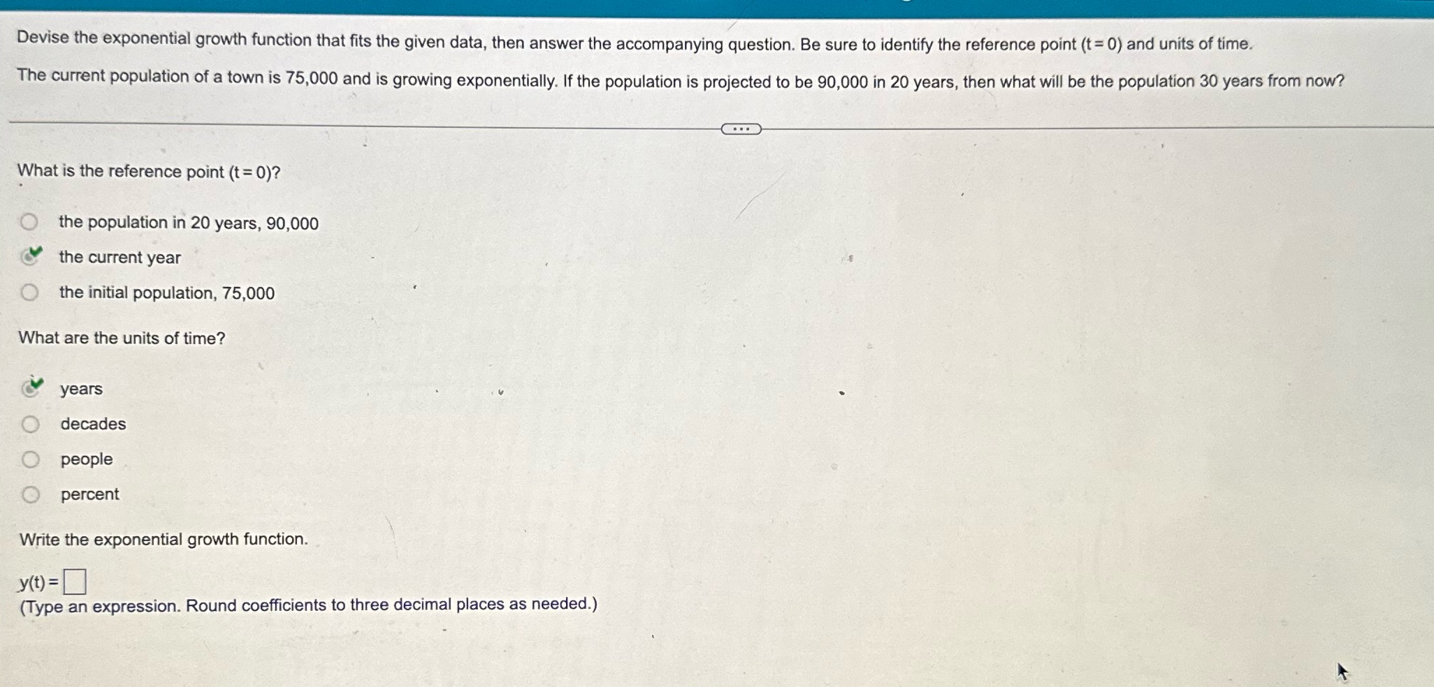 Write the exponential growth function Devise the exponential growth function that fits