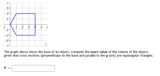 value of the volume of the object, given that cross sections (perpendicular