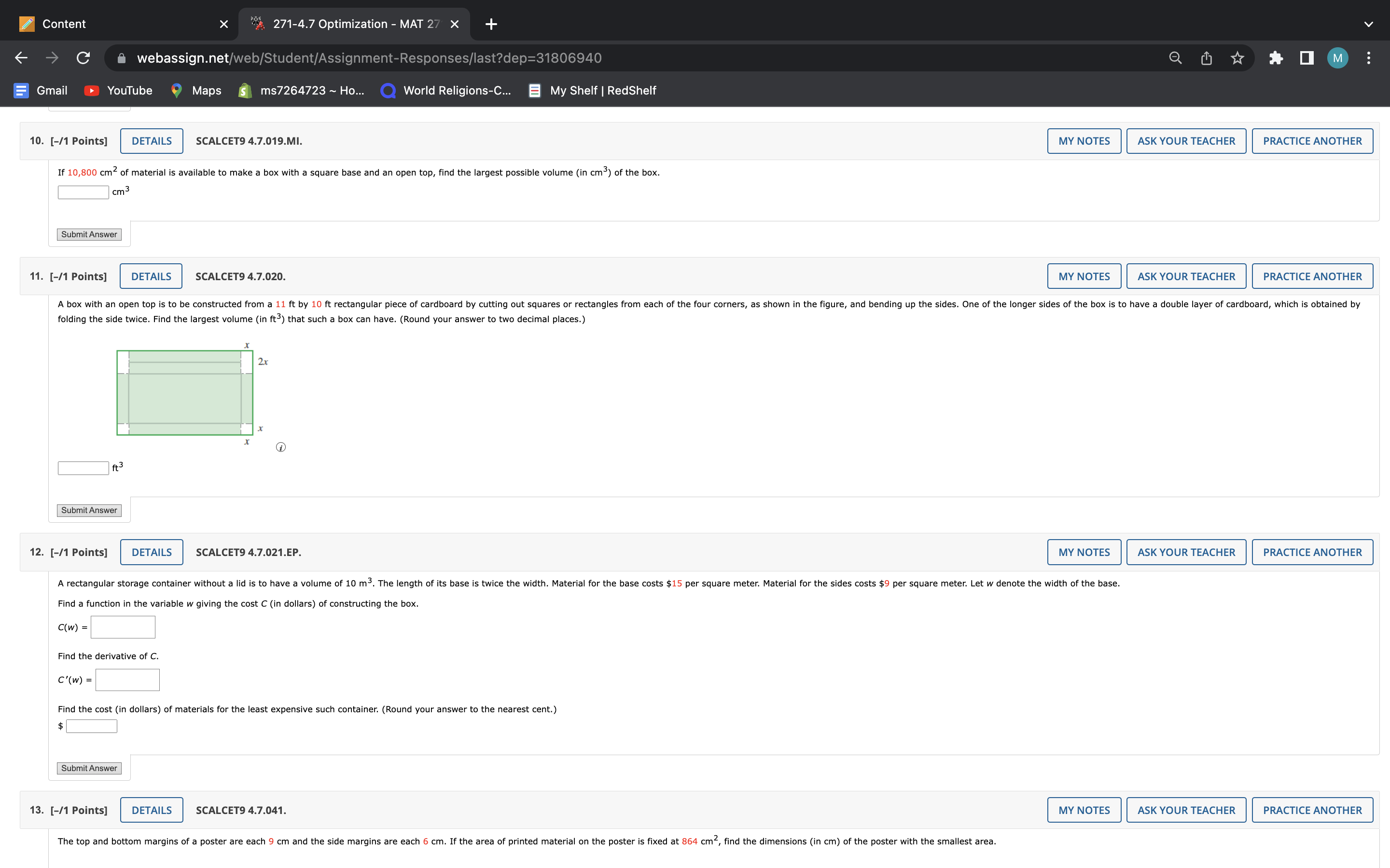 E My Shelf | RedShelf 10. [-/1 Points] DETAILS SCALCET9 4.7.019.MI. MY