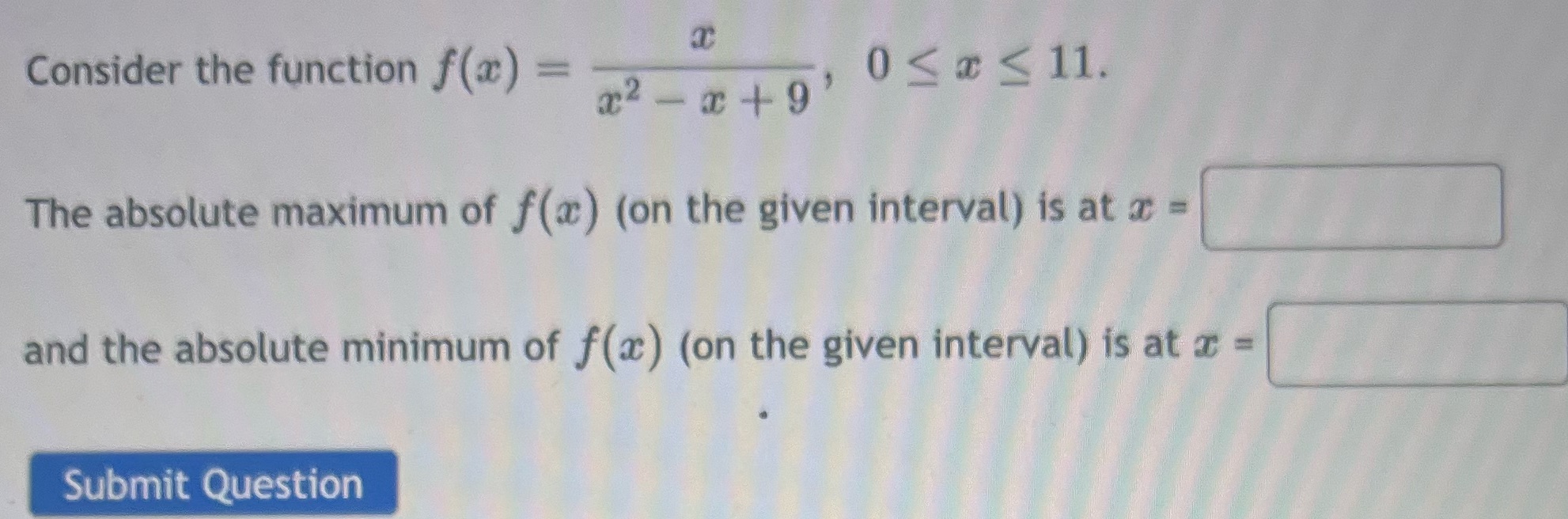 Consider the function a: 11. The absolute maximum of (on the given