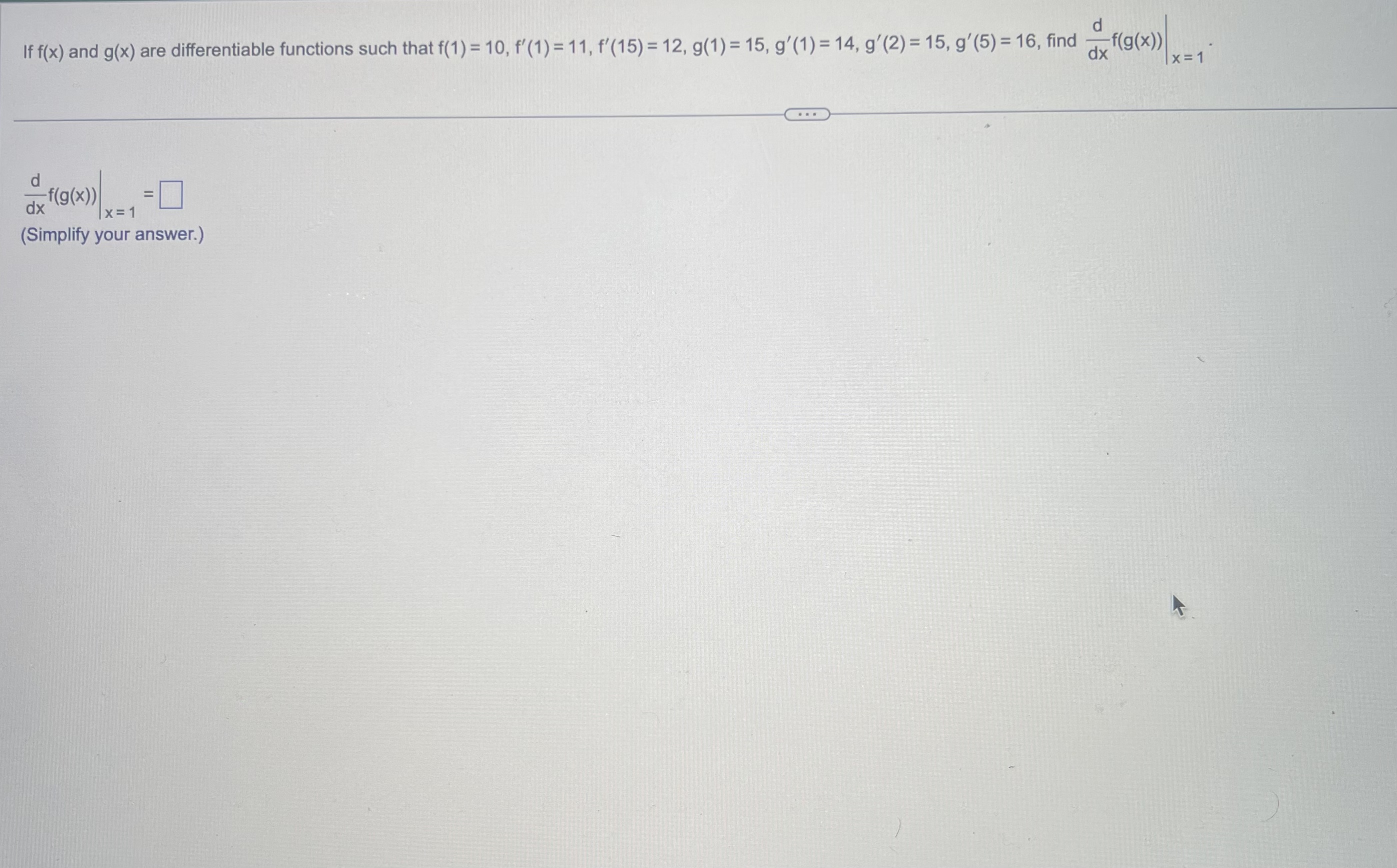 d f(g(x)) , ' 11, 12, 15, 14, 15, 16, find If