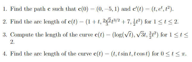 of c(t) = (1 + t, 2v213/2 + 7, }t?) for 1
