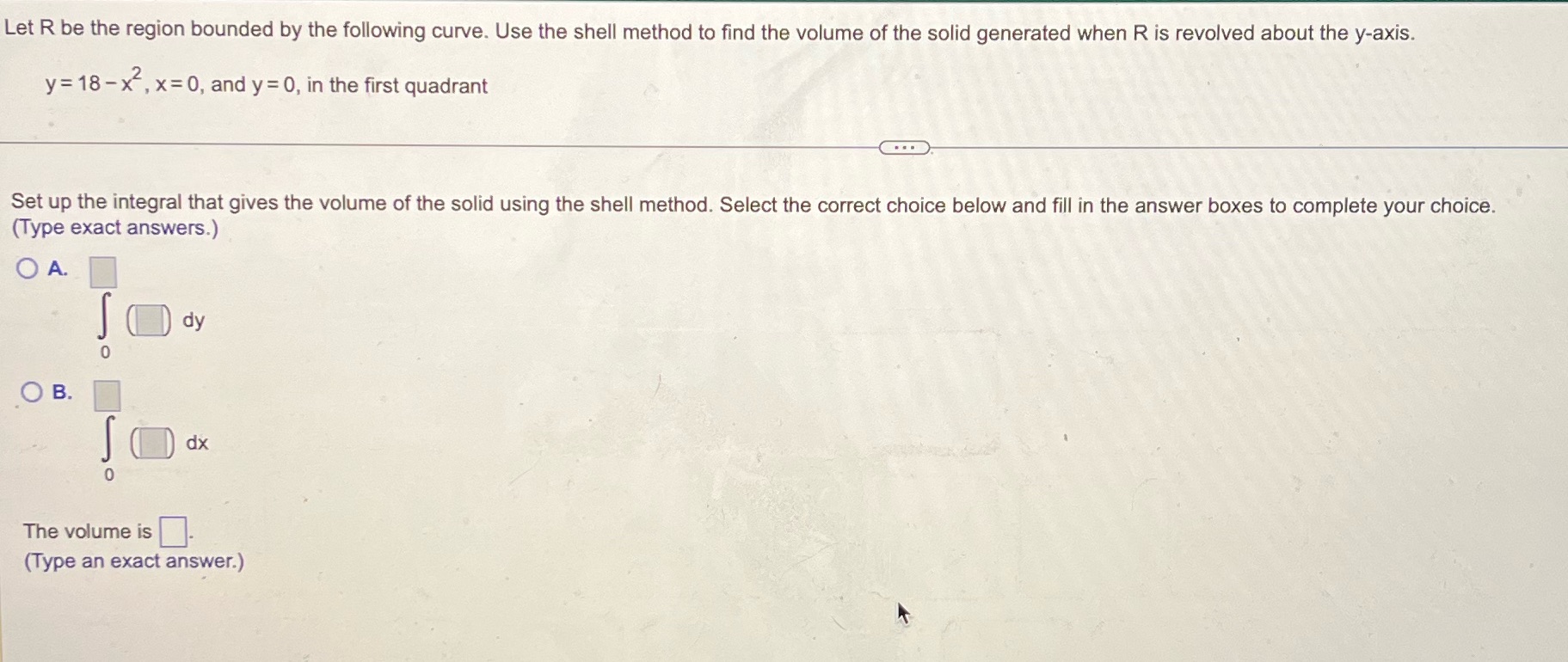 Please answer A or B with values and also volume. Type answers