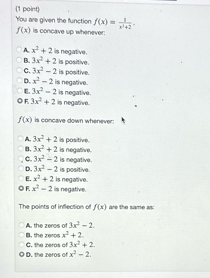  (1 point) You are given the function f (x) = 2'