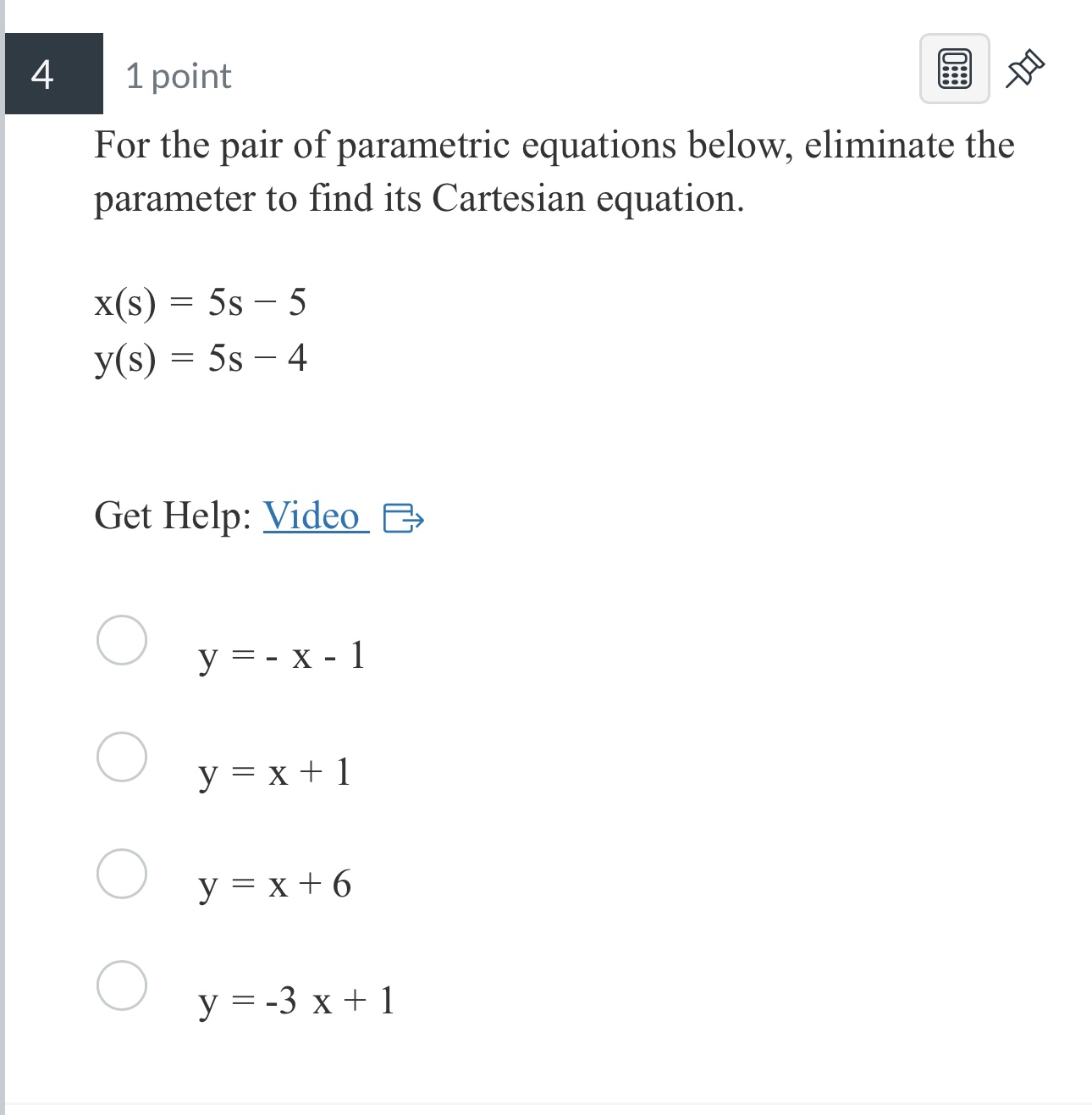 cos(t), y(t) = cos(t) + 1 x(t) = t - 1, y(t)