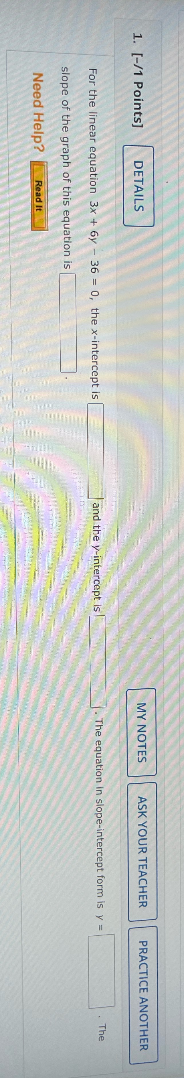  1. [-/1 Points] DETAILS MY NOTES ASK YOUR TEACHER PRACTICE ANOTHER