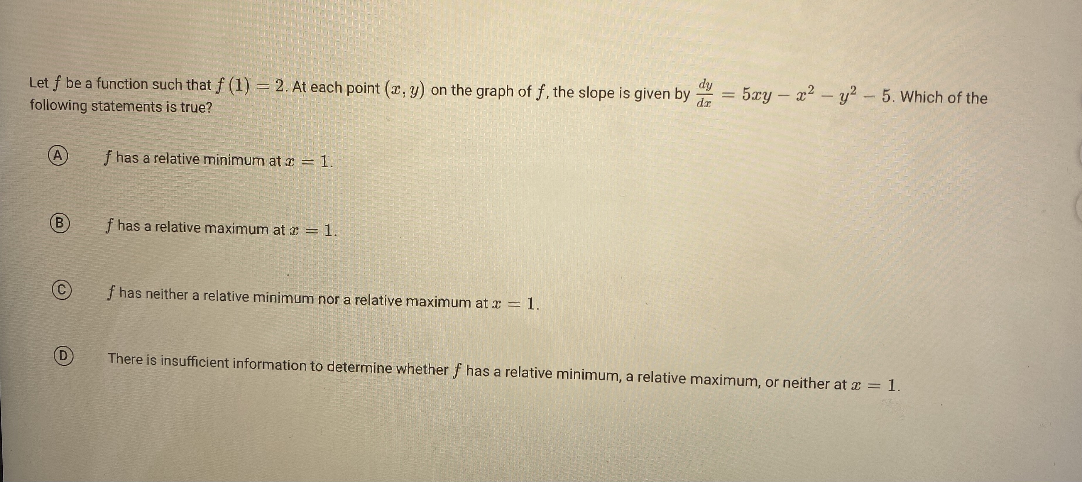 At each point (x, y) on the graph of f, the slope