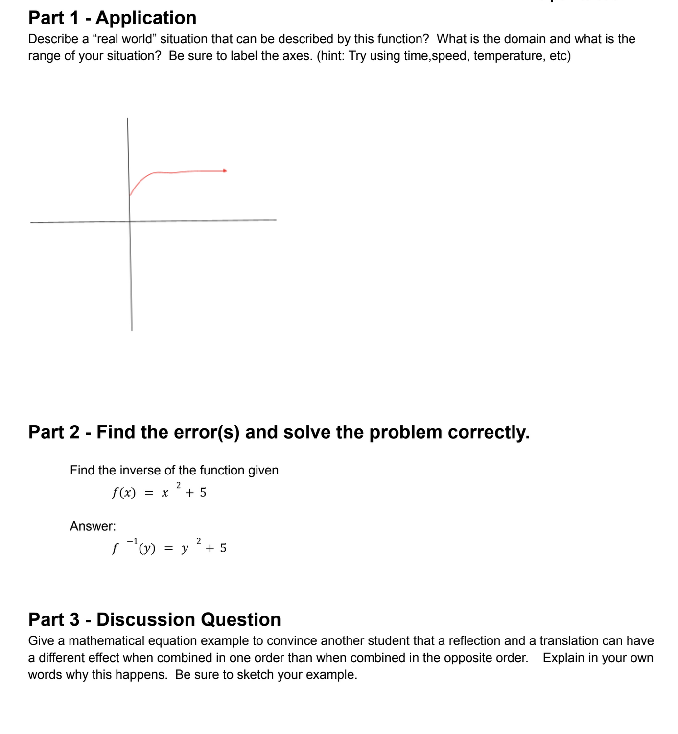 here are the notes Part 1: Application: 7/10 "There is an asymptote