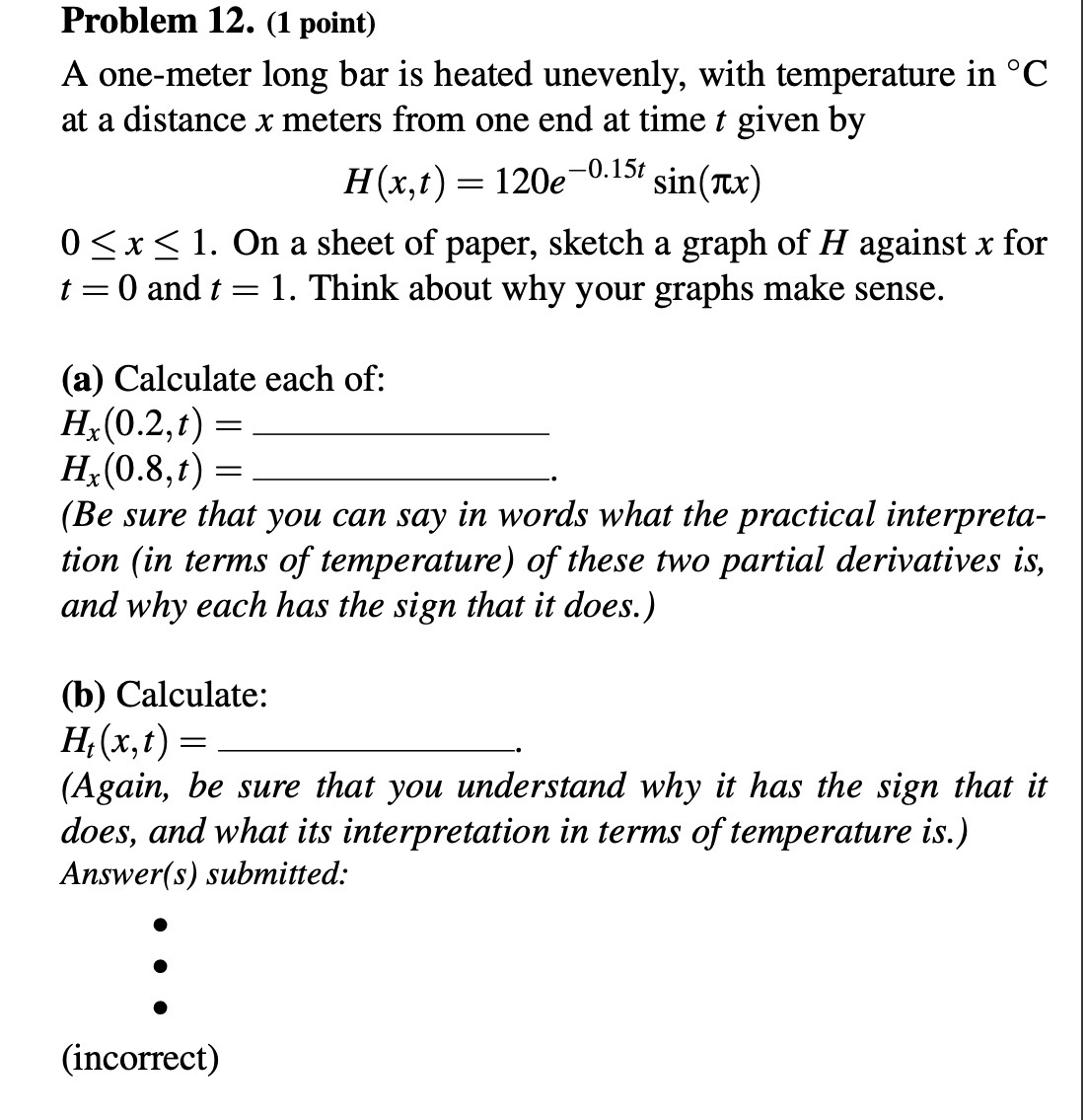 with temperature in CC at a distance x meters from one end