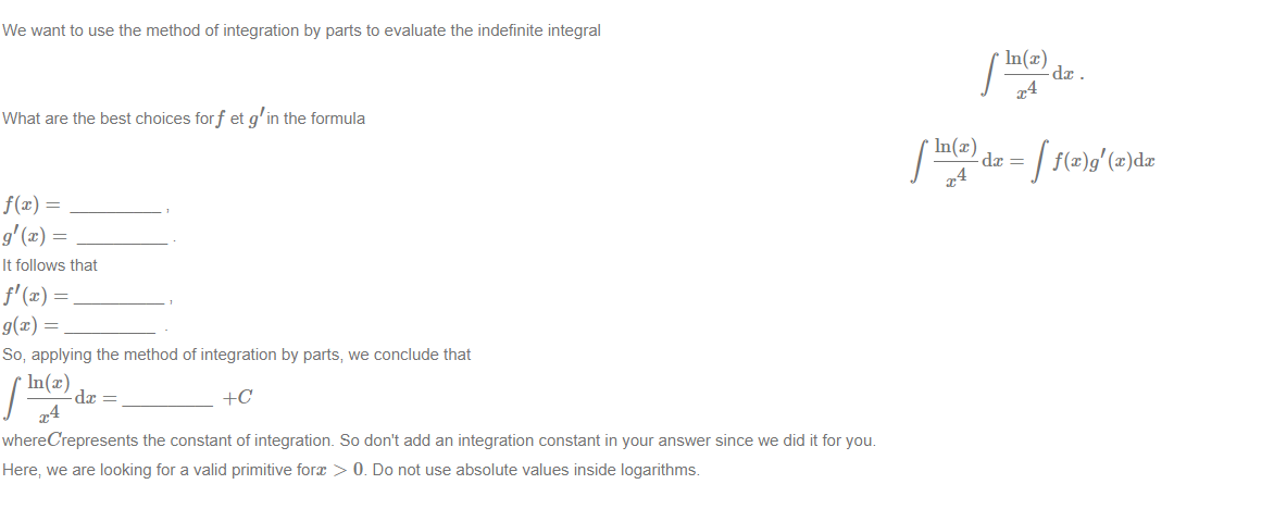 f (u) = et g (u) = to get SH(u ) du