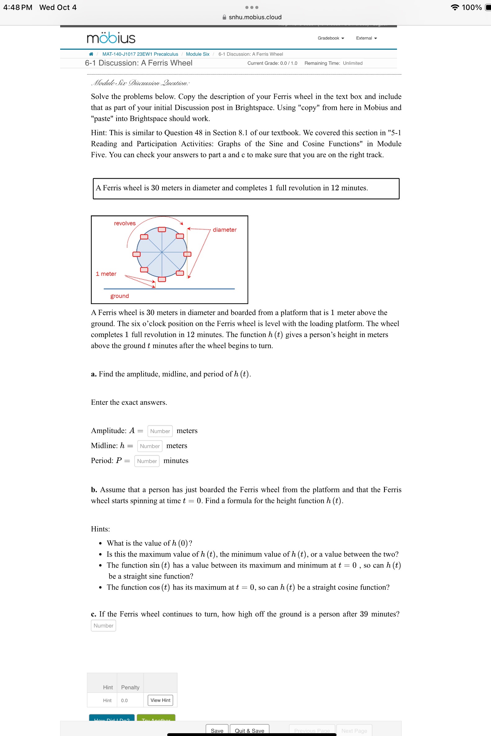 Mat 4:48 PM Wed Oct 4 . . . 100% snhu.mobius.cloud mobius