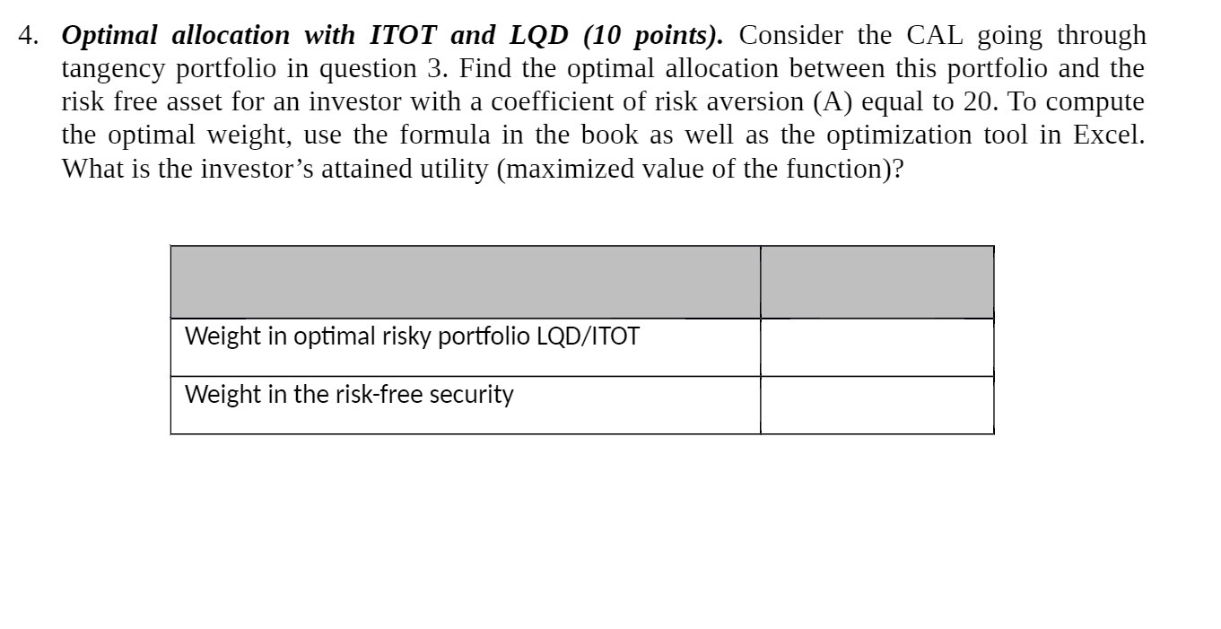 4. Optimal allocation with ITOT and LQD (10 points). Consider the