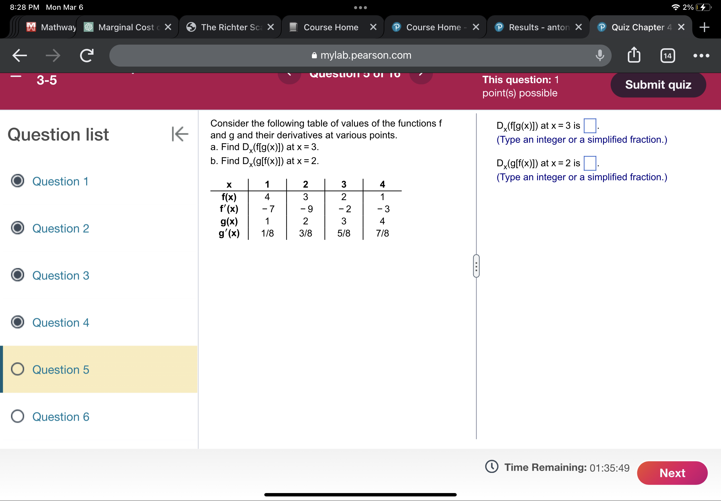 8:28 PM Mon Mar 6 . . 2% Mathway Marginal Cost