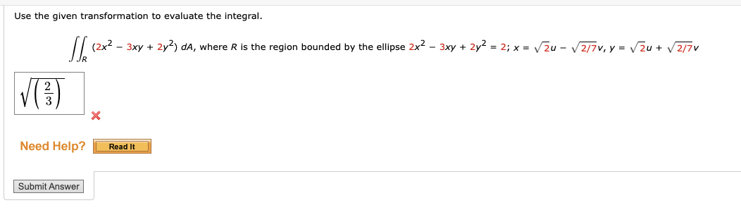 + 2y2) dA, where R is the region bounded by the ellipse