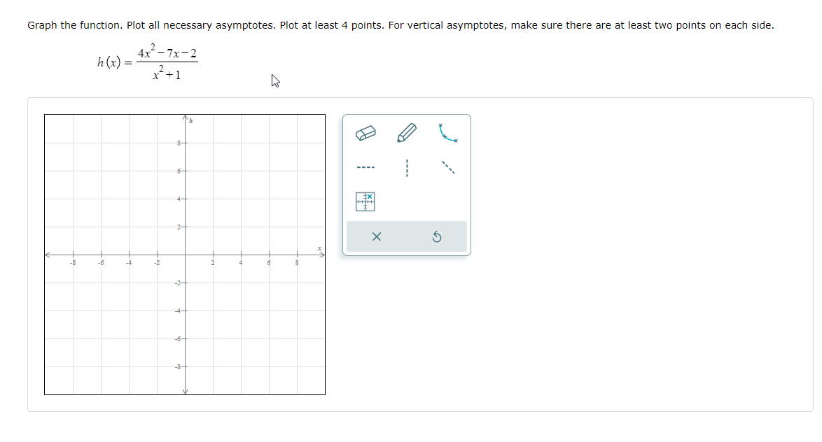  Graph the function. Plot all necessary asymptotes. Plot at least 4