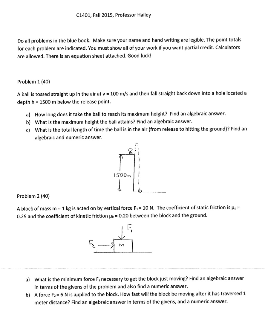totals for each problem are indicated. You must show all of your
