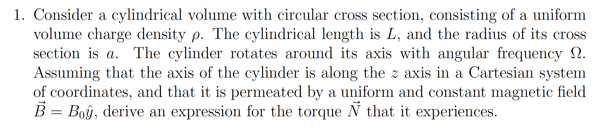 a uniform volume charge density p. The cylindrical length is L, and