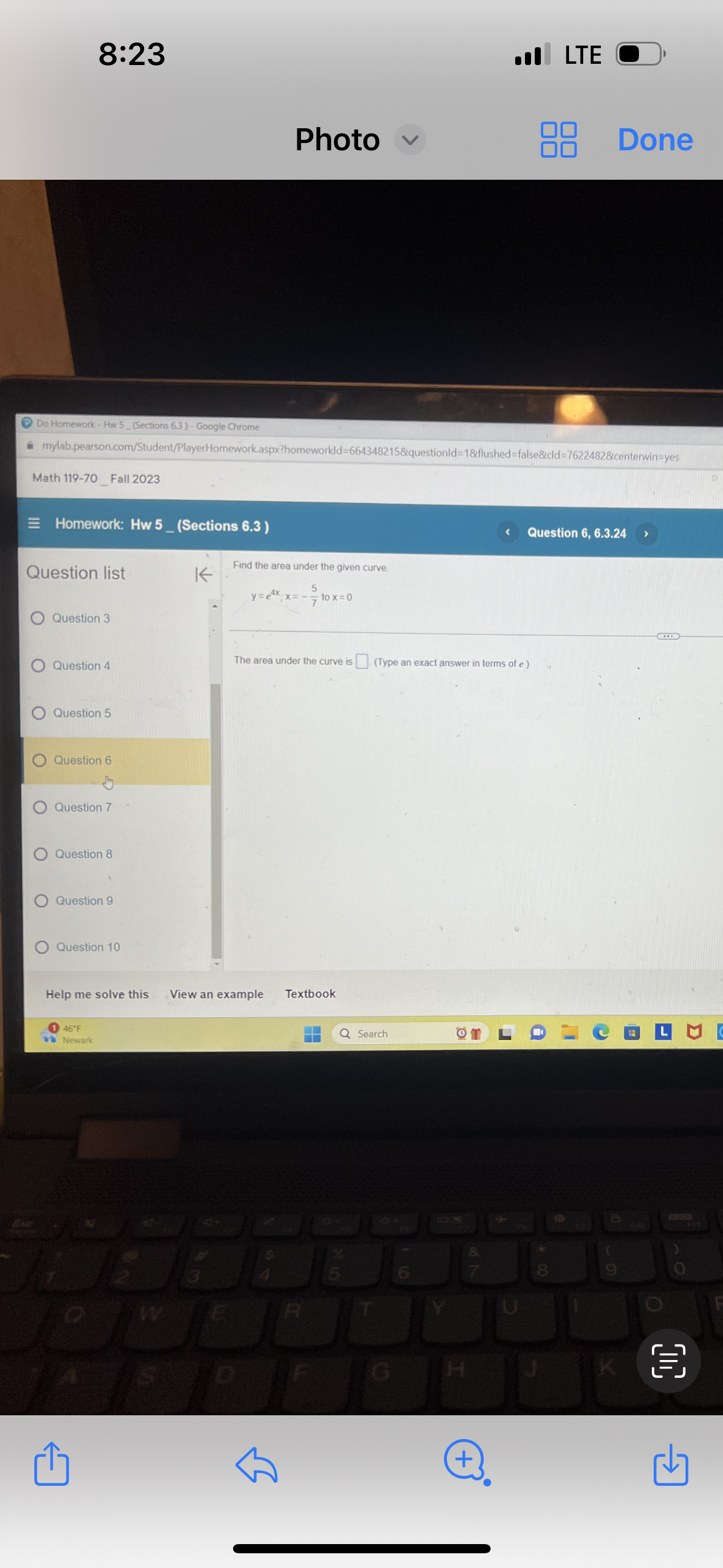 _ (Sections 6.3 ) - Google Chrome mylab.pearson.com/Student/PlayerHomework.aspx?homeworkld=664348215&questionld=1&flushed=false&cld=7622482&centerwin=yes Math 119-70 Fall 2023