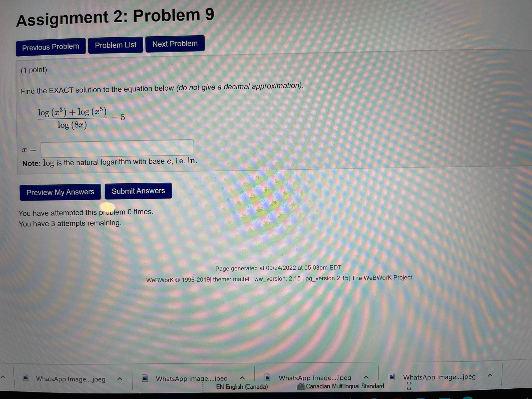  Assignment 2: Problem 9 Previous Problem Problem List Next Problem (1
