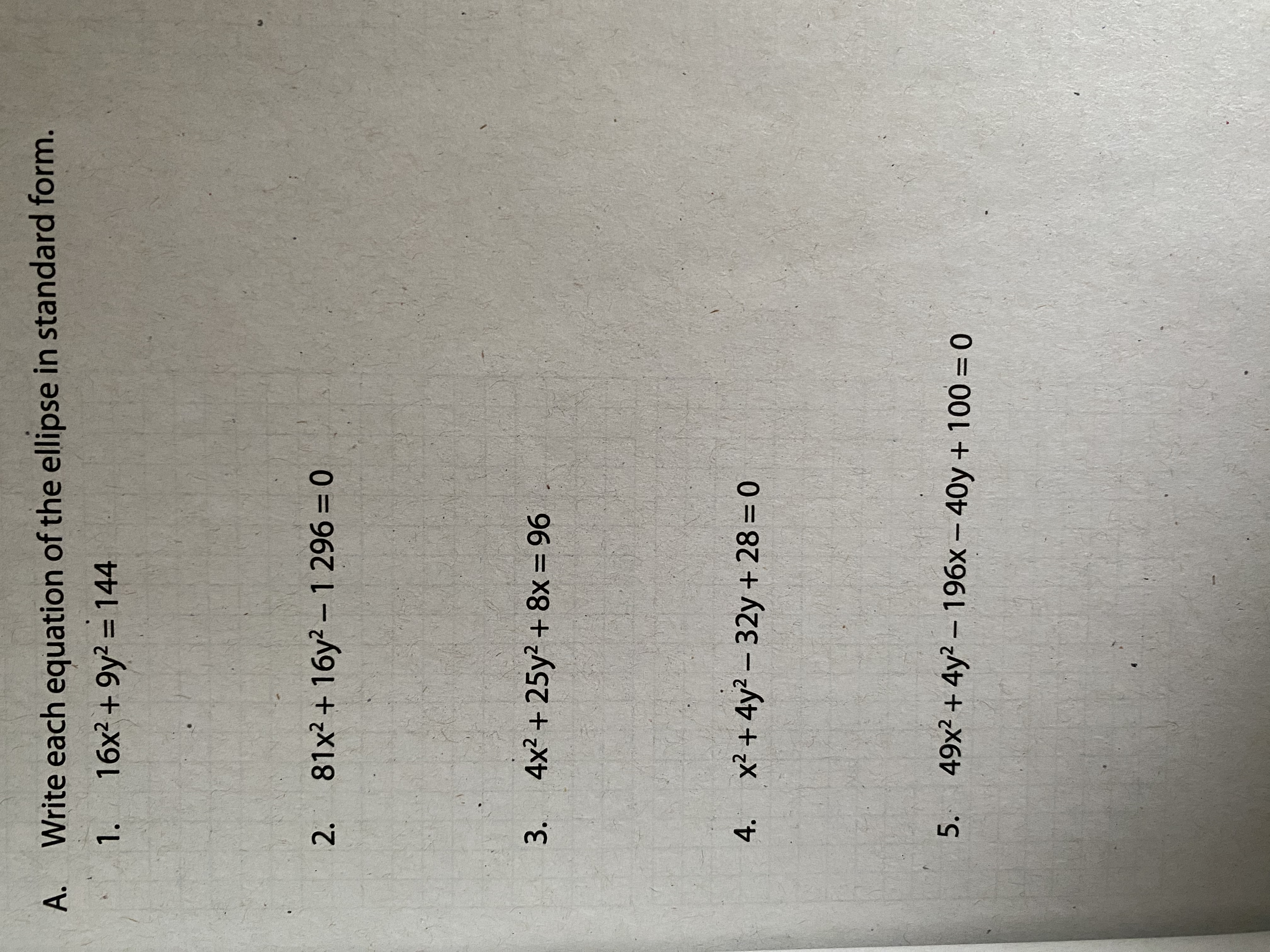 0) 2. Foci: F(+3, 0); vertices: (+4, 0) 3. Length of minor