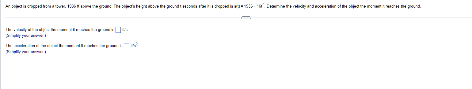  An object is dropped from a tower, 1936 ft above the