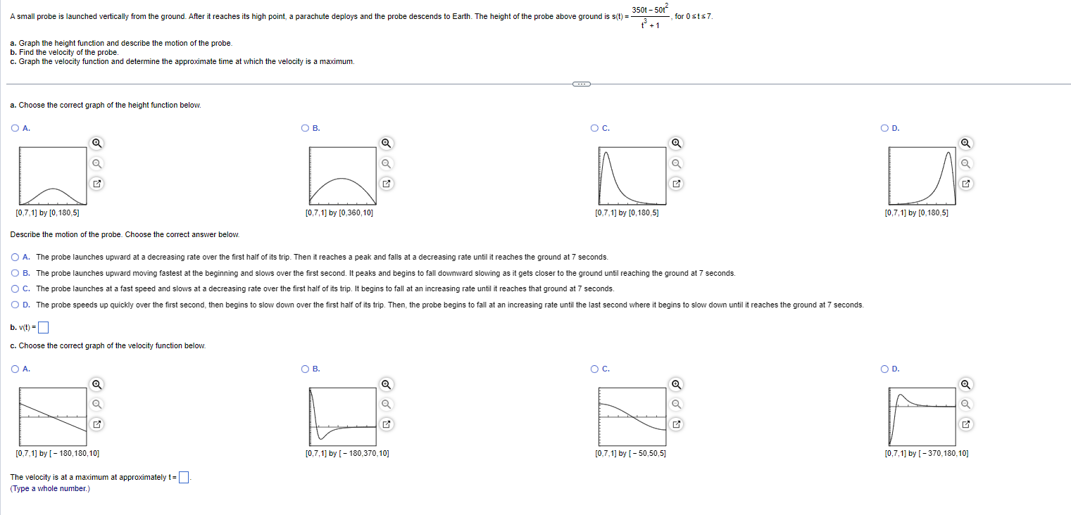 fu/s2. (Simplify your answer.)350t - 501- A small probe is launched vertically