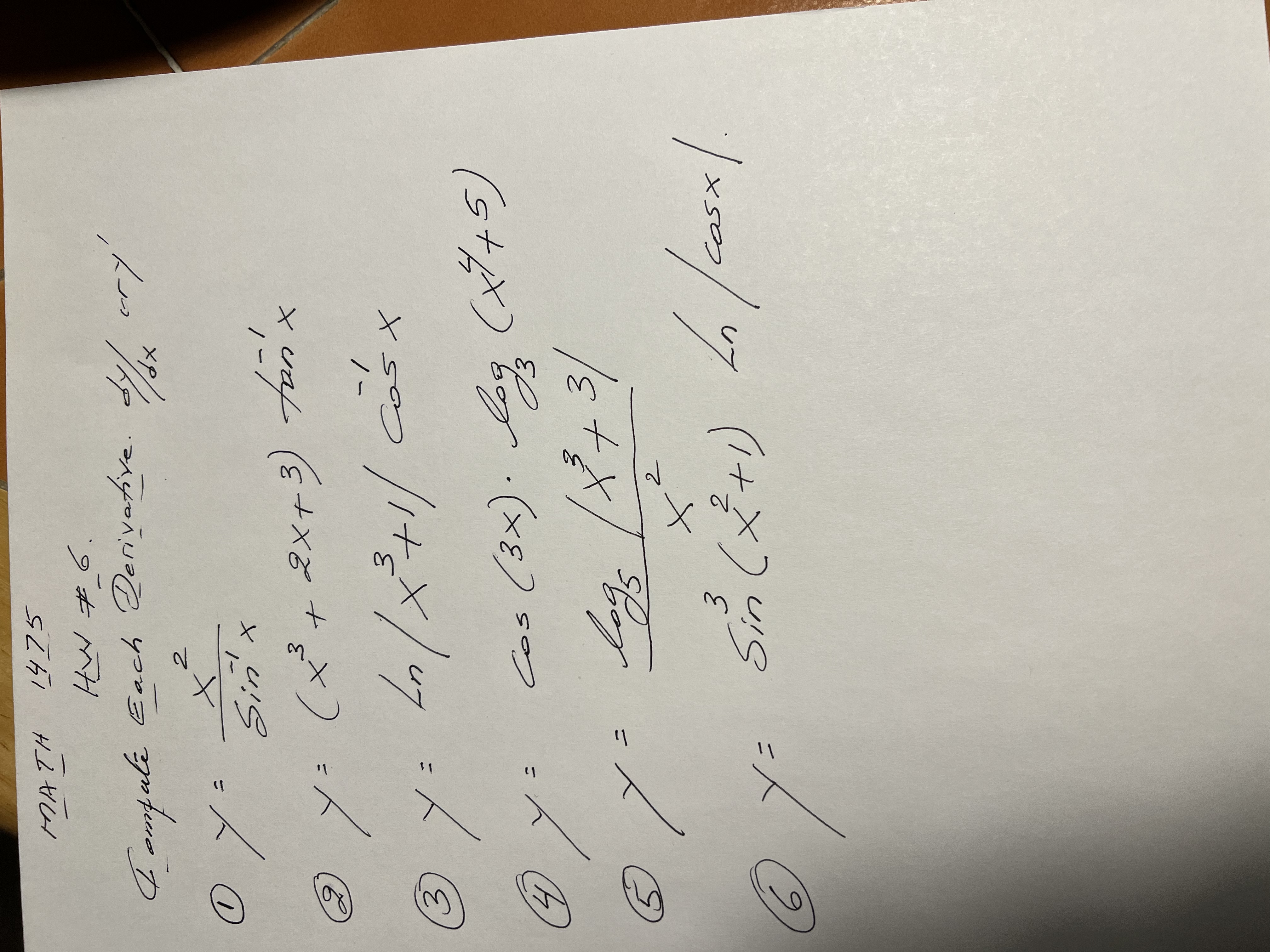  MATH 1475 HW # 6. I ampute Each Derivative. cry Sin't