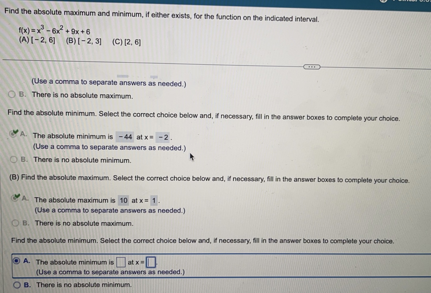 function on the indicated interval. f ( x ) = x3-6x2+9x +6