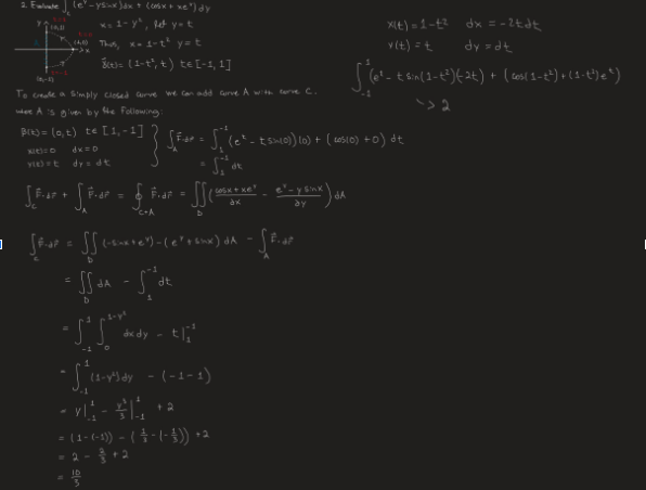 where C is the curve x = 1-y' from (0, -1) to