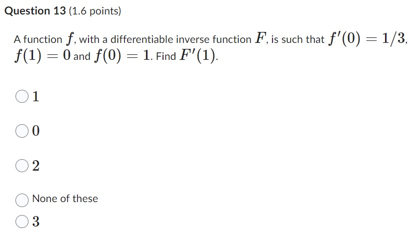 function /", is such that f (0) = 1/3, f(1) = 0