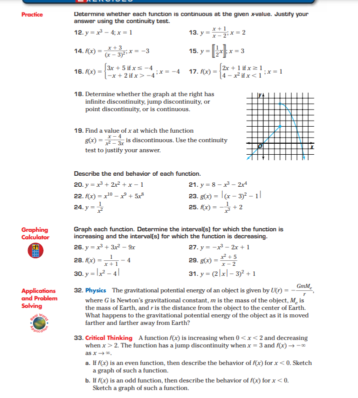  Practice Determine whether each function is continuous at the given x-value.