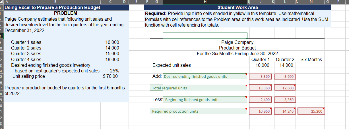  3] Using Excel to Prepare a Production Budget Student Work Area