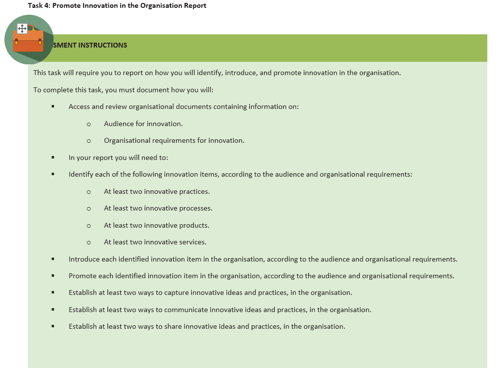  Task 4: Promote Innovation in the Organisation Report This task will