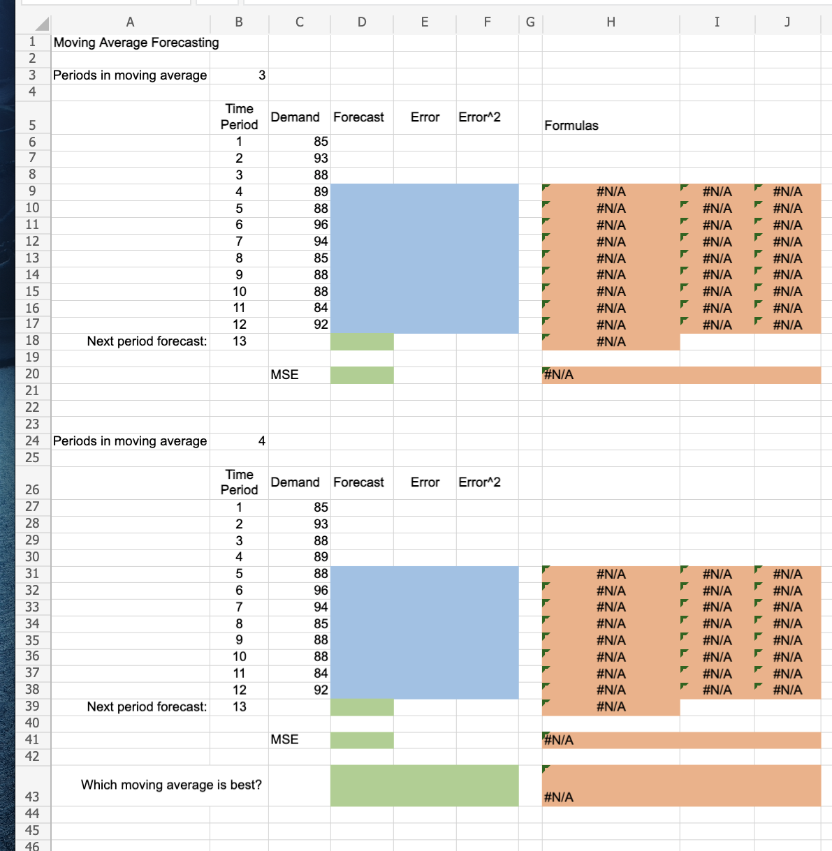  I C D E F G H B Moving Average Forecasting
