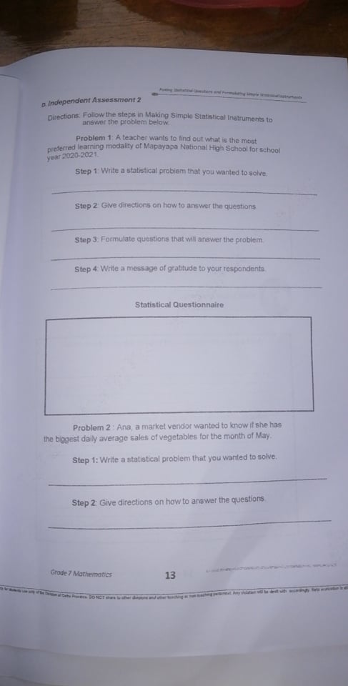 respondents. What I Can Do A. Pose one problem in each told