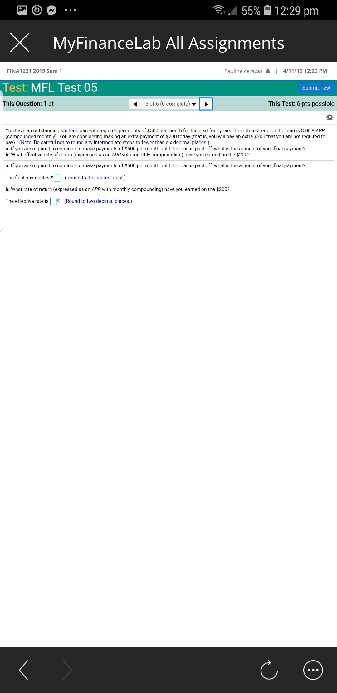 lVlyFinanceLab All Assignments FINA12212019 5em1 Pauline ceracas & | 41111191225 PM Test:
