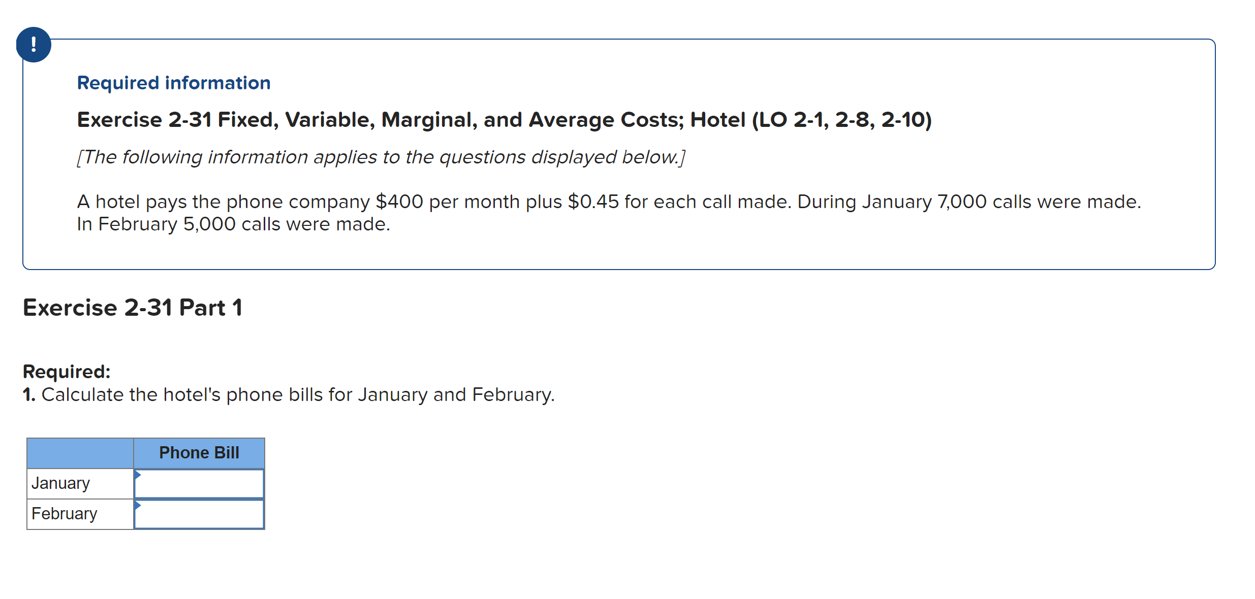 Required information Exercise 2-31 Fixed, Variable, Marginal, and Average Costs; Hotel