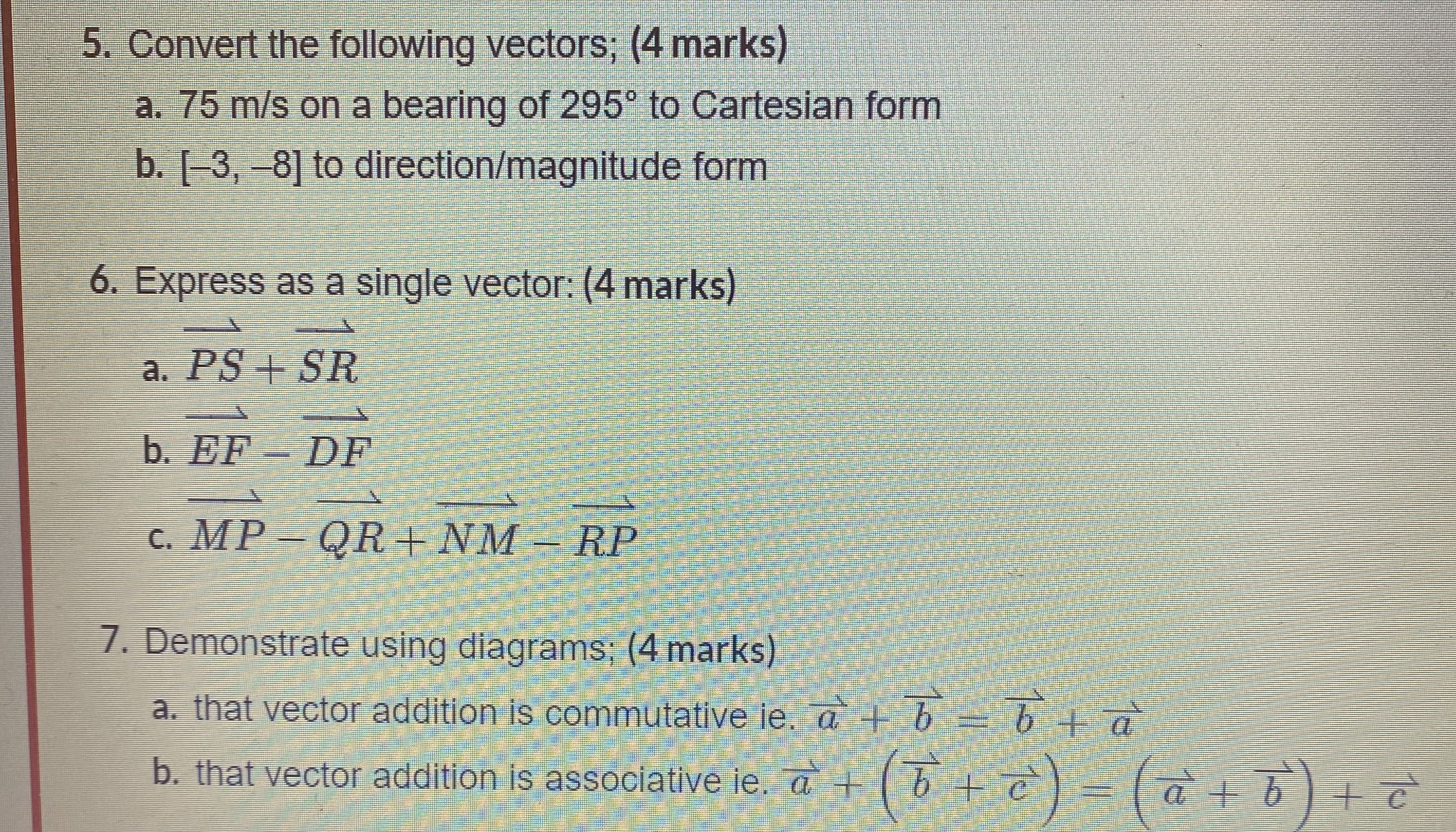 SR b. EF DF c. MP - QR + NM - RP