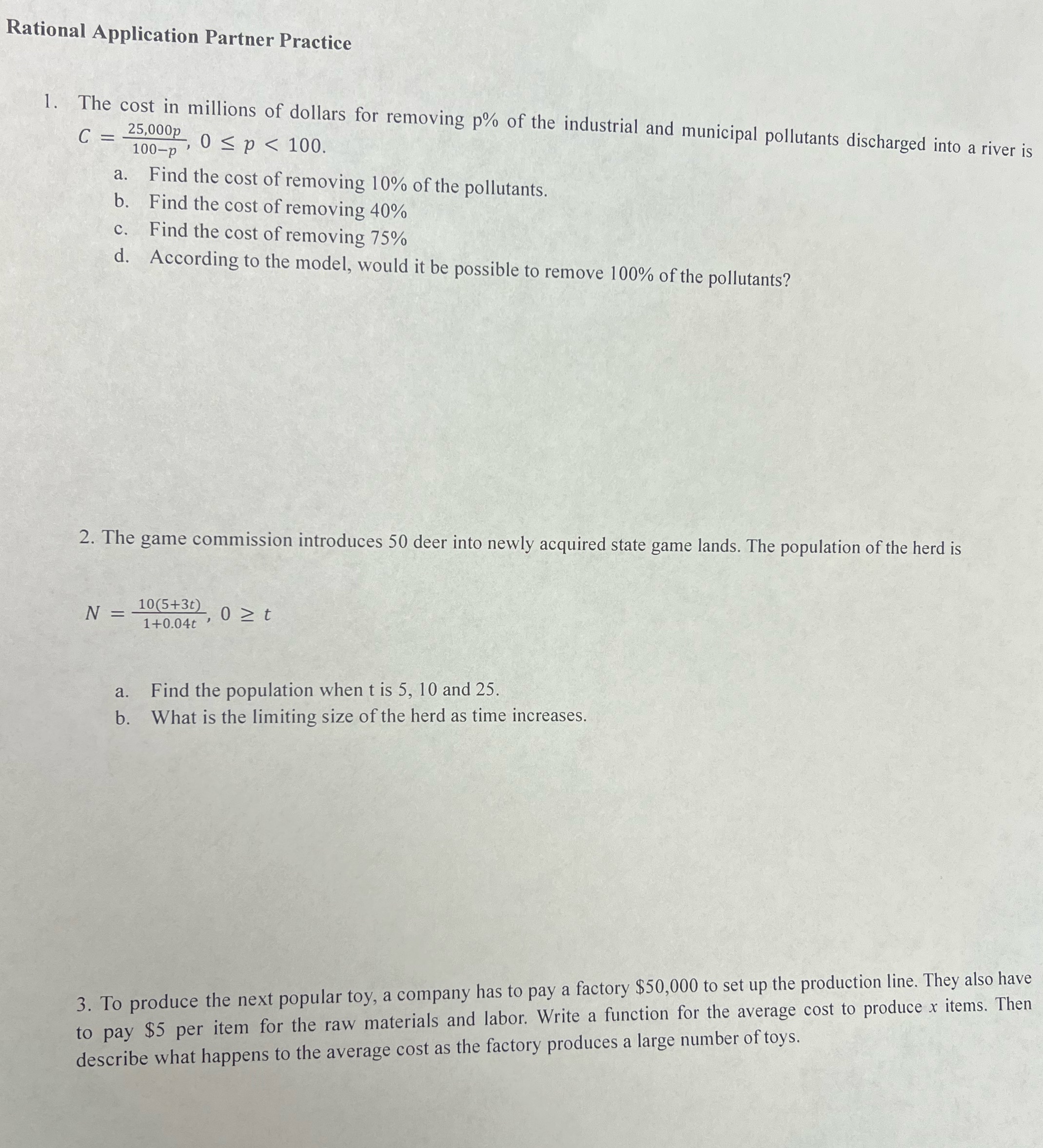 Rational Application Partner Practice C = 25,000p 1. The cost in