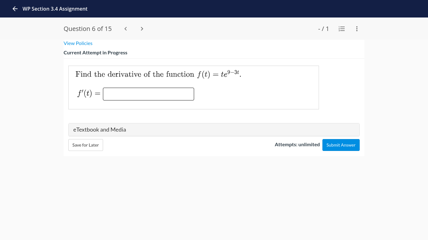 derivative. 2-t z (t) = 2+t dz dt- WP Section 3.4 Assignment