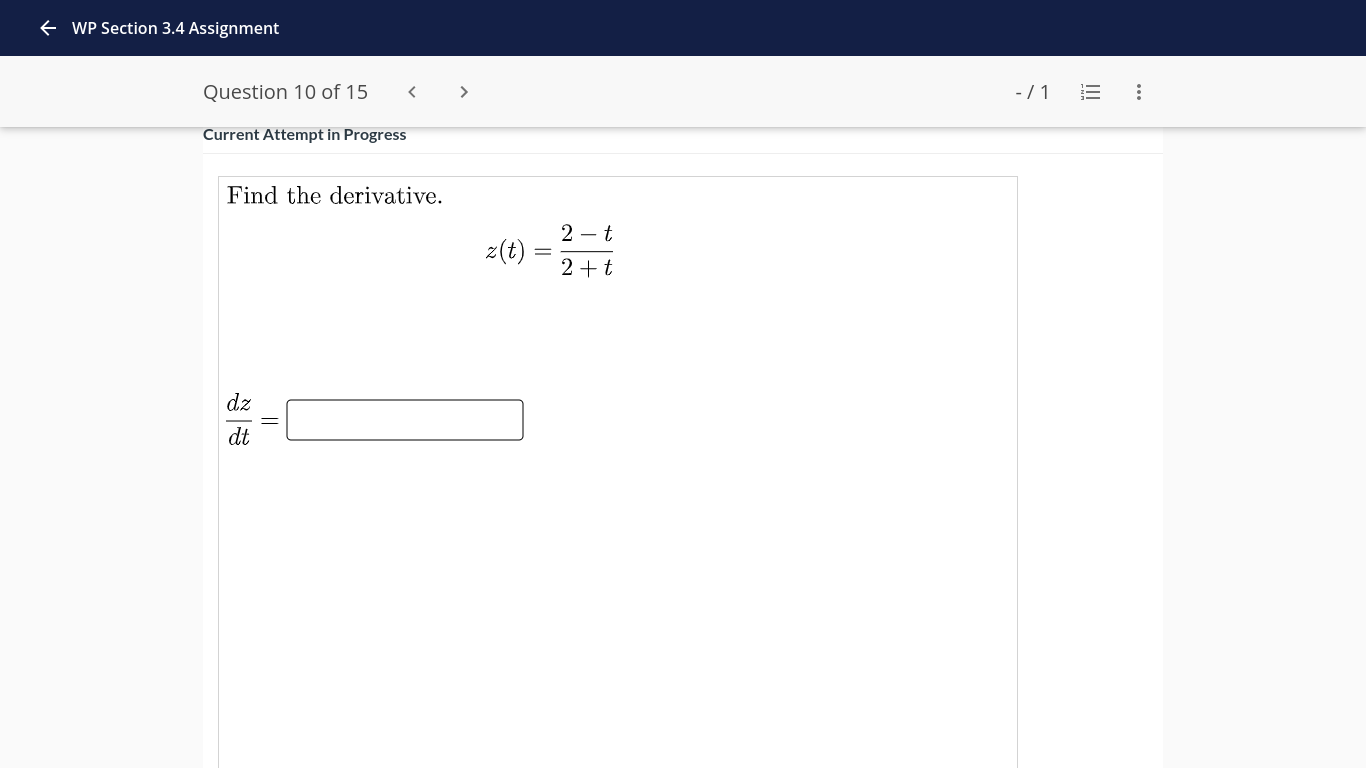 Submit Answer- WP Section 3.4 Assignment Question 12 of 15 - /1