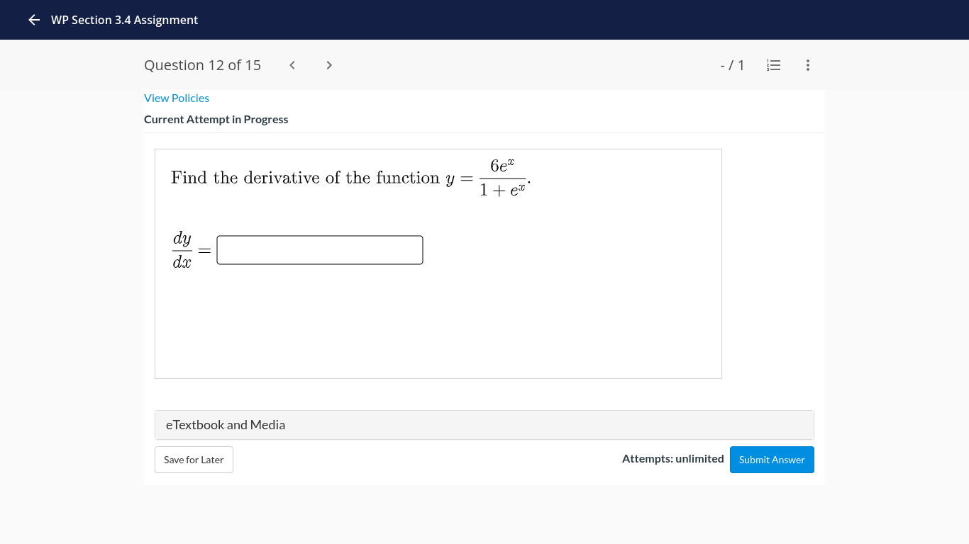 the function y = 1 + et dy dx e Textbook and