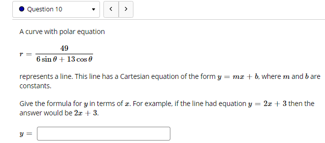 equation of the form 3; = ms: + b. where m and