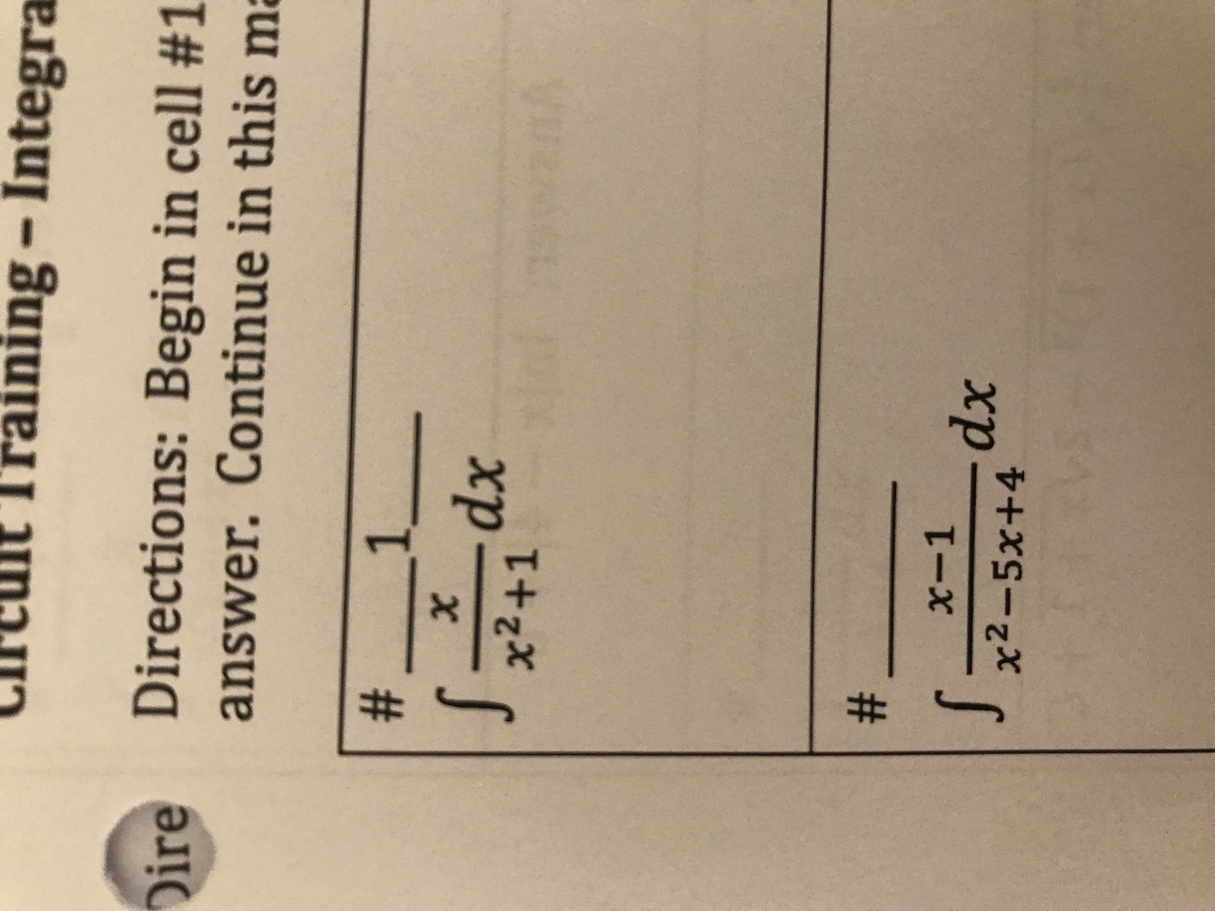 in this m X dx x2+1 # x-1 dx x2-5x+4