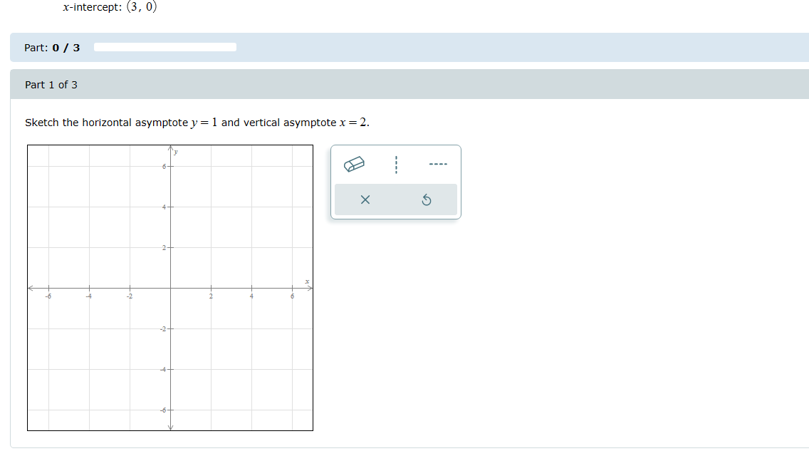 vertical asymptote x = 2. X 5 2- -2 -2-x-intercept: (3, 0)