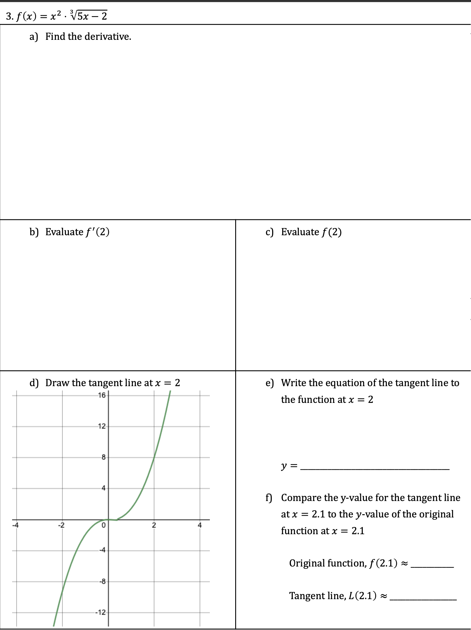 Calculus:for this, I only need letters c, e, and f. 3.f(x) =x2-3V5x2