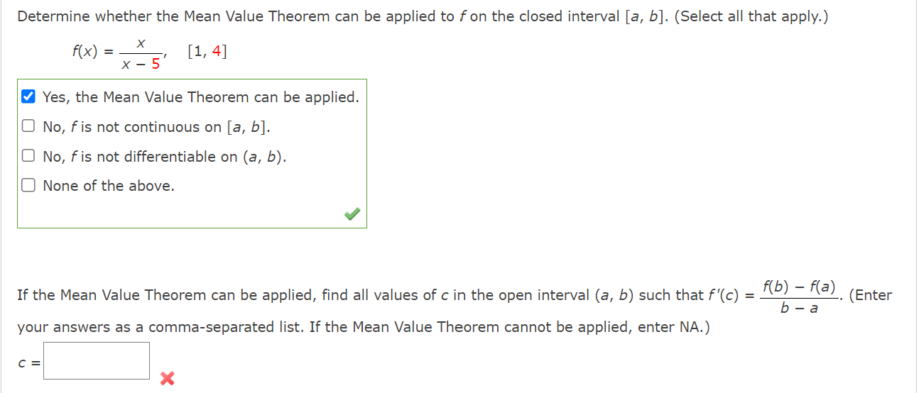  Determine whether the Mean Value Theorem can be applied to f