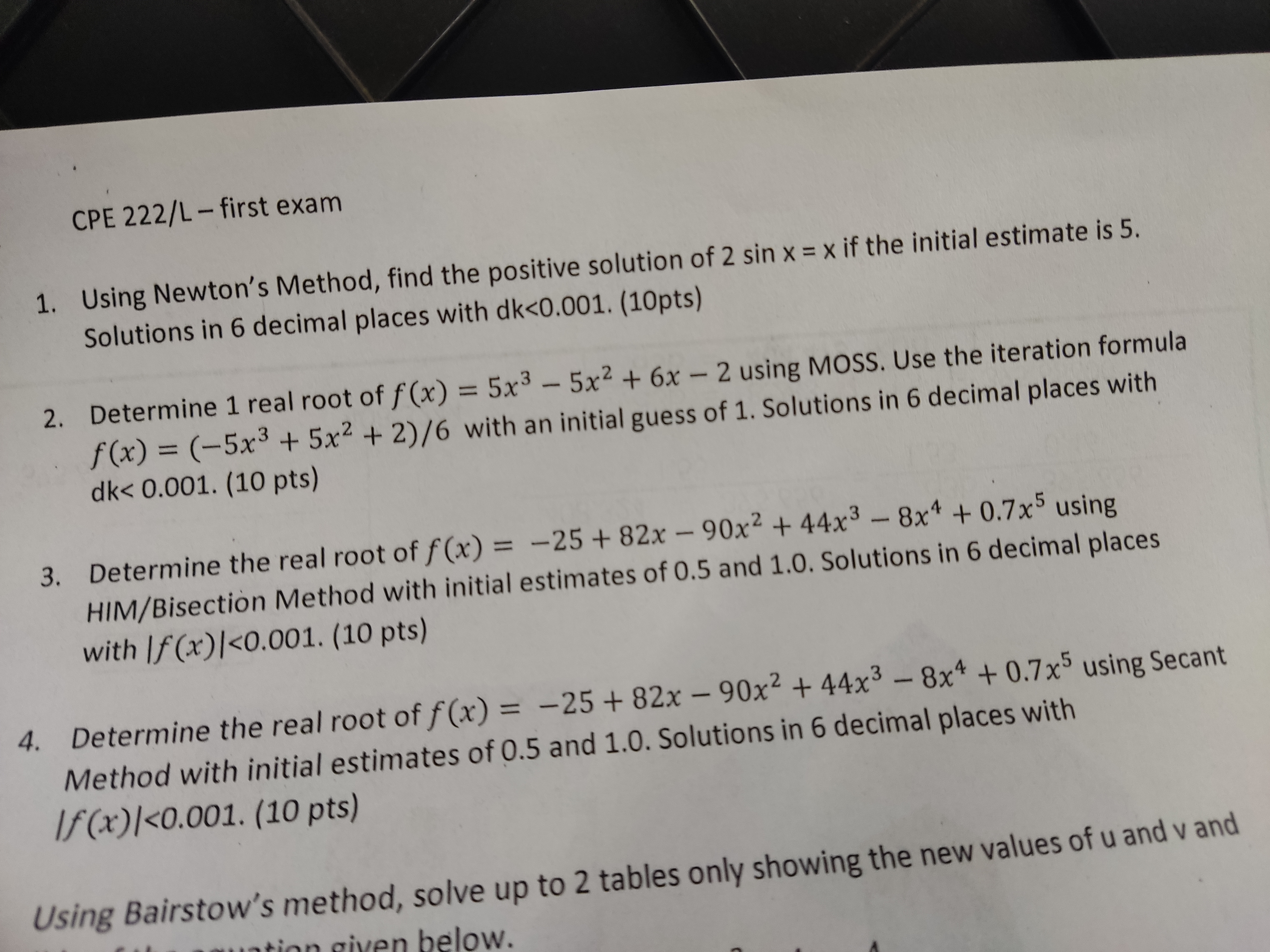 Numerical Methodsquestion number 1 only CPE 222/L - first exam 1. Using