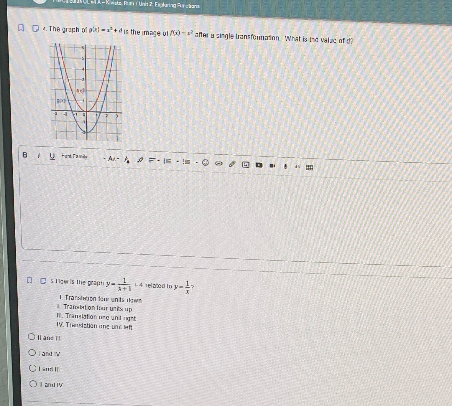 - Kivisto, Ruth / Unit 2: Exploring Functions Q Q 4.